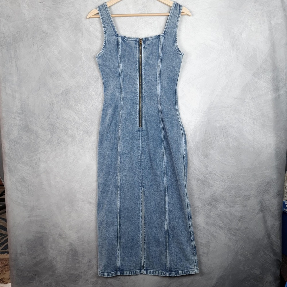 Abercrombie & Fitch Dress Womens XS Blue Denim Colomn Bodycon Midi Square Neck - Picture 12 of 16